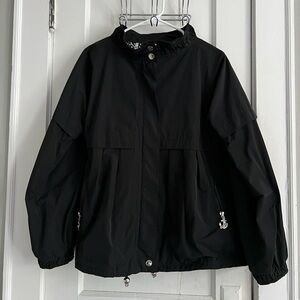 Betsey Johnson black windbreaker jacket with nautical anchor detailing sz Medium